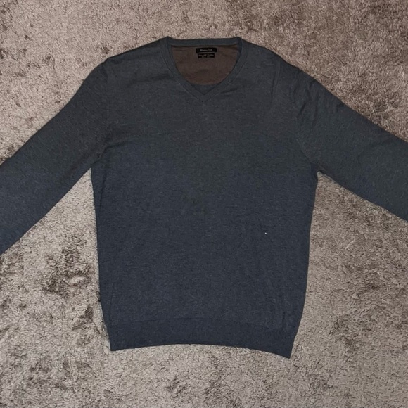 Massimo Dutti cotton silk and cashmere v-neck with elbow patches jumper sweater - Picture 2 of 6